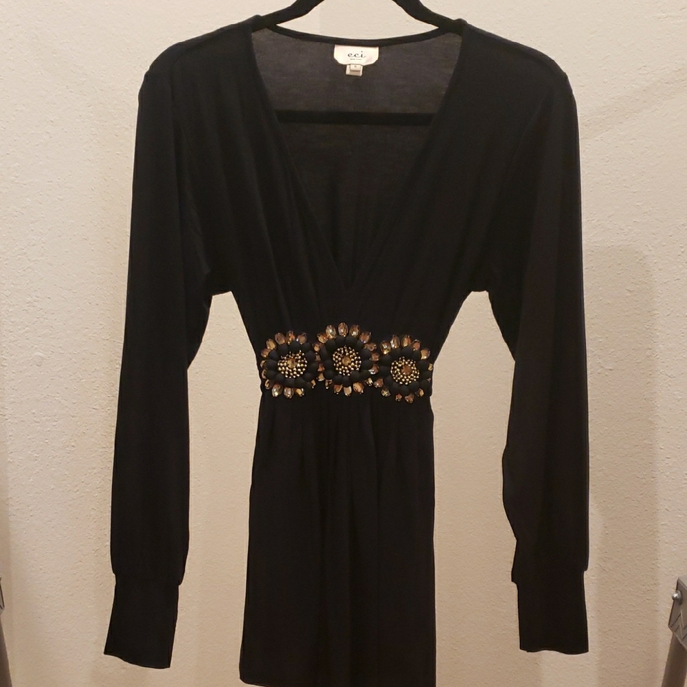 ECI Elegant Black Tie Back Jewel Top with Gold Details